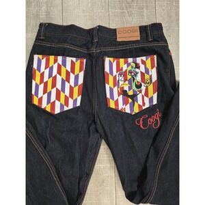 Coogi‎ Jeans Mens 38x33 Dark Wash Blue Denim Straight Leg Embroidered Graphic